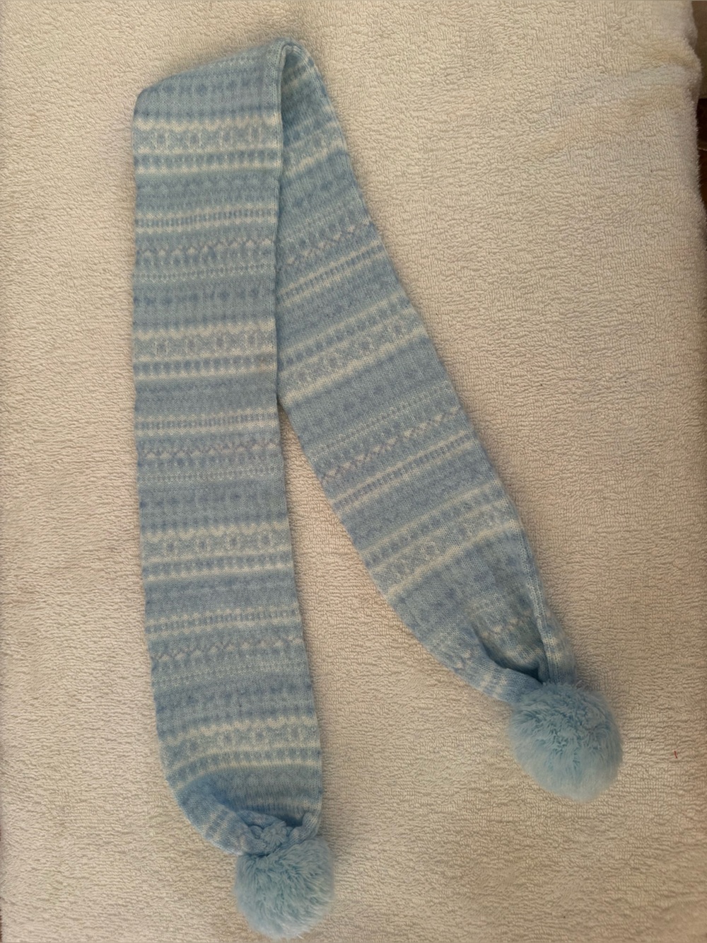 Cozy Light Blue Pom-Pom Knit Scarf